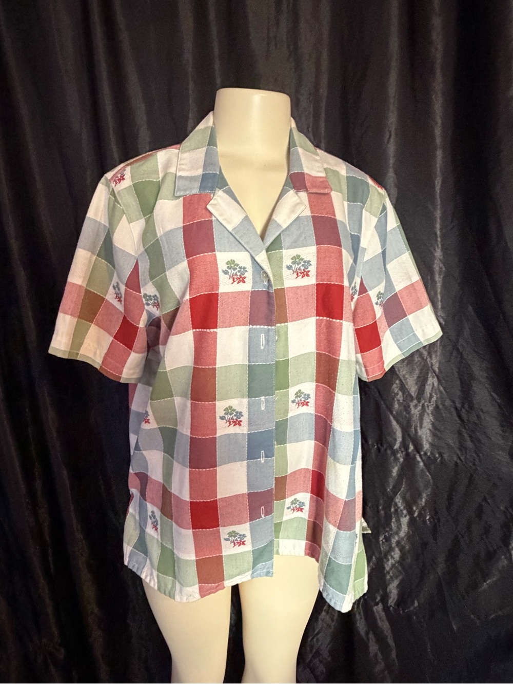 Alfred Dunner Short-Sleeve Plaid Button-Front Shirt in Red, Green & Blue